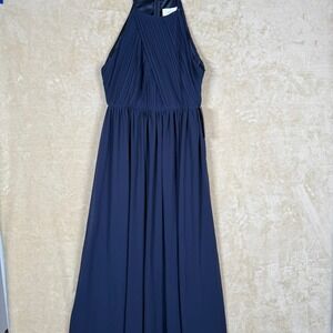 BHLDN Navy Blue‎ Maxi Dress Halter Pleated Chiffon Formal Evening Gown US 10